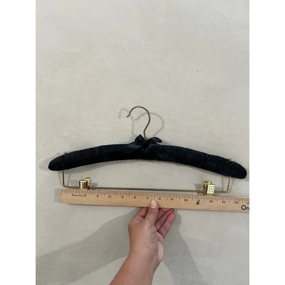 Vintage Style Black Satin Padded Hanger with Gold Clips and Bow Detail